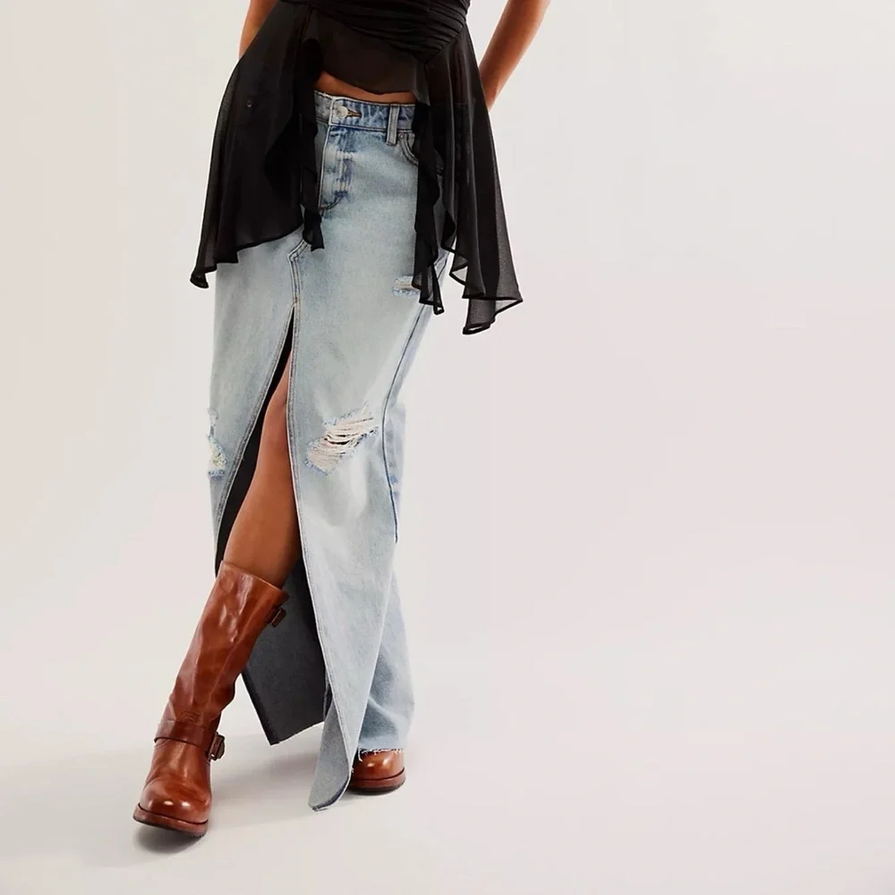 NWT Seroya Matilda Low-Rise Denim Maxi Skirt 25
